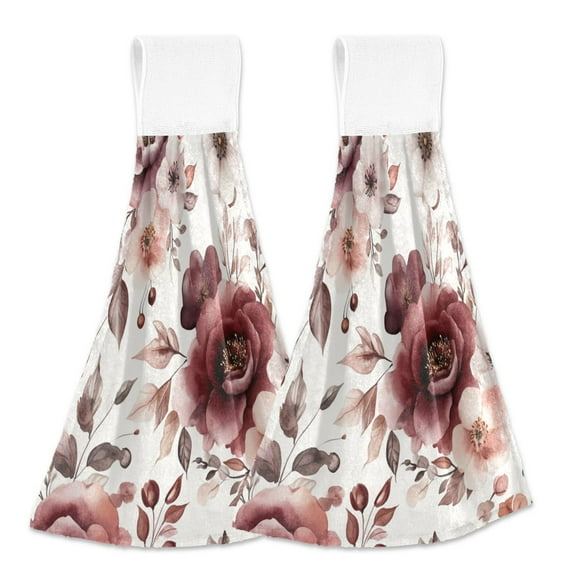 2 Bathroom Towels Kitchen Towels 18.2x14In Velcro Hand Wipes Dish Cloths & Dish Towels Washroom Towels Face Towel Hand Wipes Cartoon Maroon Flowers