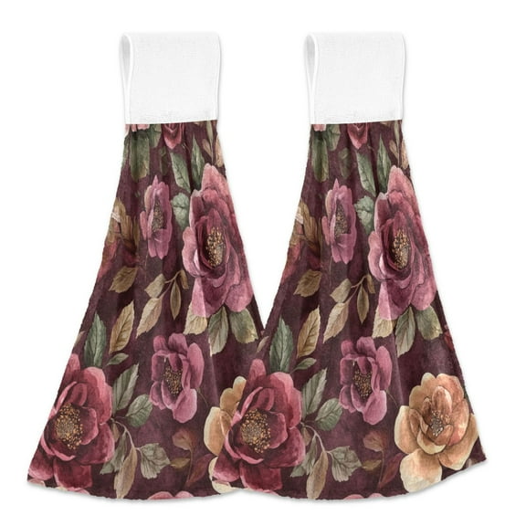 2 Bathroom Towels Kitchen Towels 18.2x14In Velcro Hand Wipes Dish Cloths & Dish Towels Washroom Towels Face Towel Hand Wipes Cartoon Maroon Roses Seamless