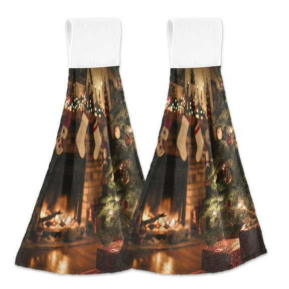 2 Bathroom Towels Kitchen Towels 18.2x14In Velcro Hand Wipes Dish Cloths & Dish Towels Washroom Towels Face Towel Hand Wipes Christmas Fireplace