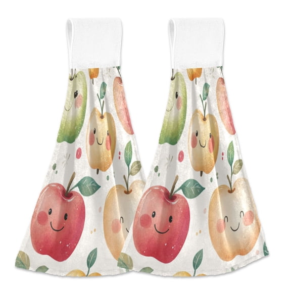 2 Bathroom Towels Kitchen Towels 18.2x14In Velcro Hand Wipes Dish Cloths & Dish Towels Washroom Towels Face Towel Hand Wipes Colorful Cartoon Smiling Apple