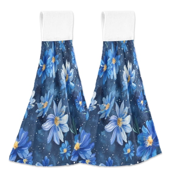 2 Bathroom Towels Kitchen Towels 18.2x14In Velcro Hand Wipes Dish Cloths & Dish Towels Washroom Towels Face Towel Hand Wipes Dark Blue Flowers