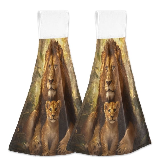2 Bathroom Towels Kitchen Towels 18.2x14In Velcro Hand Wipes Dish Cloths & Dish Towels Washroom Towels Face Towel Hand Wipes Father and Son Lions
