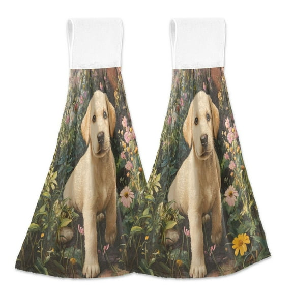 2 Bathroom Towels Kitchen Towels 18.2x14In Velcro Hand Wipes Dish Cloths & Dish Towels Washroom Towels Face Towel Hand Wipes Golden Cute Dog