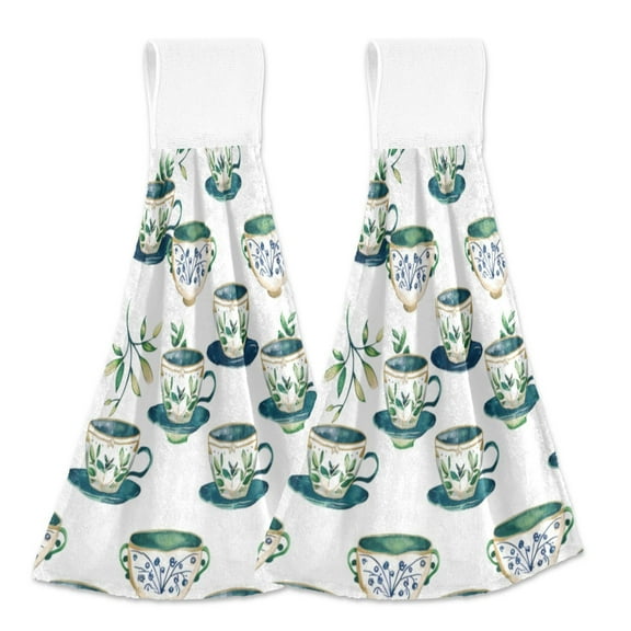 2 Bathroom Towels Kitchen Towels 18.2x14In Velcro Hand Wipes Dish Cloths & Dish Towels Washroom Towels Face Towel Hand Wipes Green Coffee Cup