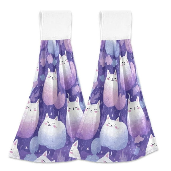2 Bathroom Towels Kitchen Towels 18.2x14In Velcro Hand Wipes Dish Cloths & Dish Towels Washroom Towels Face Towel Hand Wipes Purple Cat