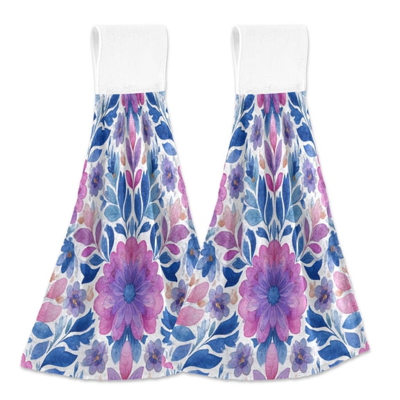 2 Bathroom Towels Kitchen Towels 18.2x14In Velcro Hand Wipes Dish Cloths & Dish Towels Washroom Towels Face Towel Hand Wipes Purple Watercolor Leaves