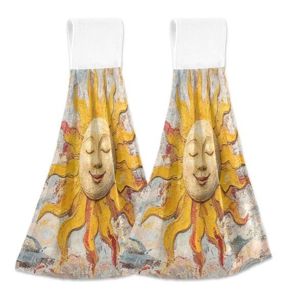 2 Bathroom Towels Kitchen Towels 18.2x14In Velcro Hand Wipes Dish Cloths & Dish Towels Washroom Towels Face Towel Hand Wipes Yellow Smiling Sun Pattern