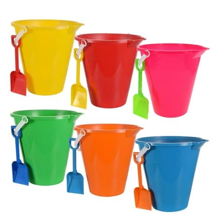 (2) Beach Bucket Pails Durable Kids Sand Toys, Plastic Multicolor