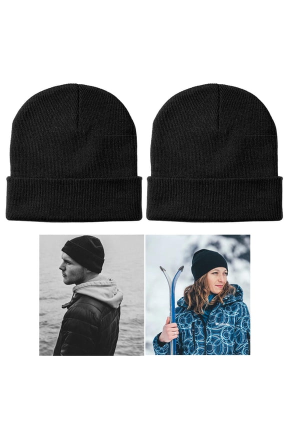 2 Beanie Knit Hat Slouchy Skull Ski Plain Winter Warm Cap Cold Weather Women Men