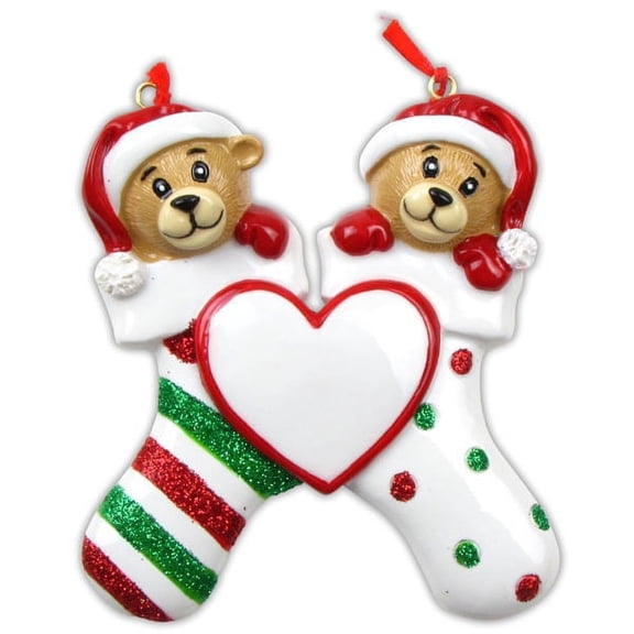 2 Bears Clinging To Stocking Personalized Christmas Ornament DO-IT-YOURSELF
