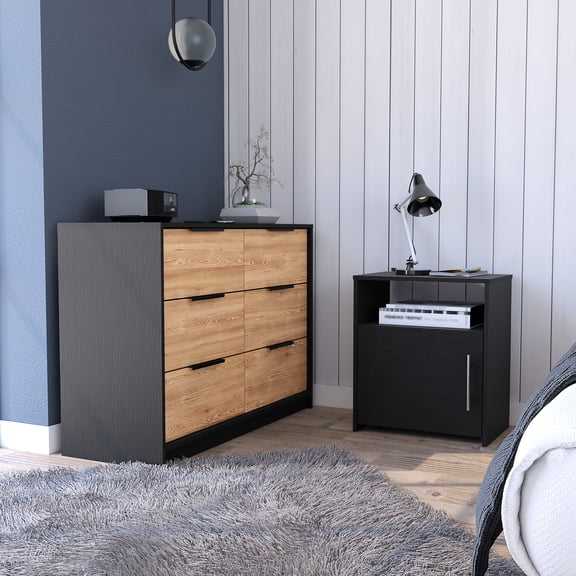 2 Bedroom Design - 4 Dresser And Nightstand. Black/pine Pattern. User- Interlocking System. Pre-drilled Holes For Construction. Explicit Assembly Directions. Strong Particle Board. 13.21 In. Depth,