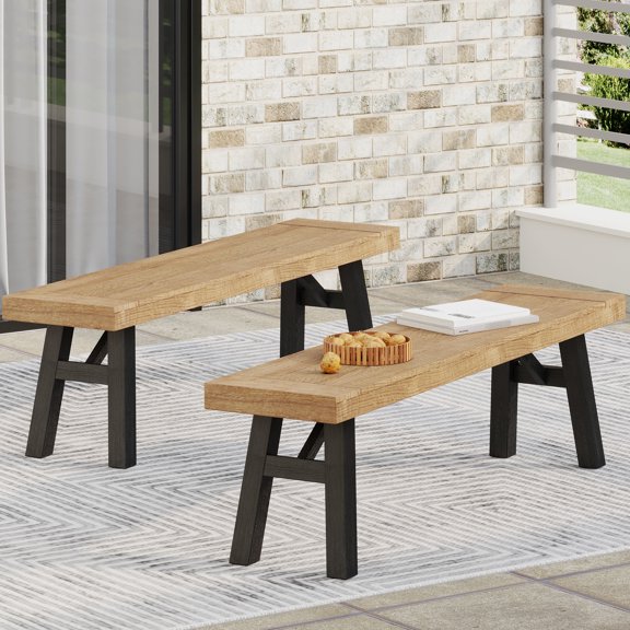 2 Bench - Grey Wood, Weather-, Slat Seat Top Design, 63"x14.38"x17.67", 600 Lbs Capacity Wood Bench (2) Weather , , 62.55"x14.38"x17.67", Grey, Load