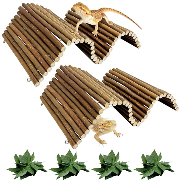 2 Bendable Wooden Reptileout Ladder Bridge Hiding Hut Tunnels Climbing Habitat Accessories For Bearded Dragons Ball Python Guinea Pigs Rabbits(19.7 X 9 In)