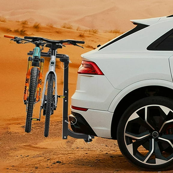 2-Bike Hitch-Mounted Bike Rack, Foldable Steel Frame Bicycle Car Rack with Anti-Rattle Hitch Tightener and Tie Straps, Bike Carrier Rack Hitch for SUVs, Trucks and More