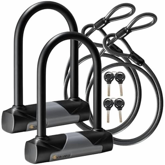 2 Bike Lock Sets with Same Key System Heavy Duty Anti-Theft Bicycle U Locks with 8 mm x 4.92ft Braided Steel, 4 Keyed Alike Keys for E-Bike, Scooter Mountain Road Bike$$Sport & Recreation Other