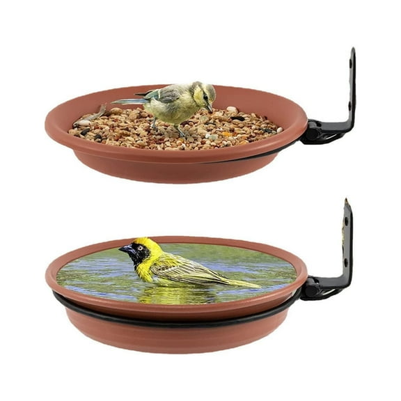 2 Bird Feeders Tree Mounted with Heavy Duty Sturdy Steel, Deep Dark Brown Bird Bath Tray,Installed On Wooden Fences, Trees,Indoor and Outdoor Walls