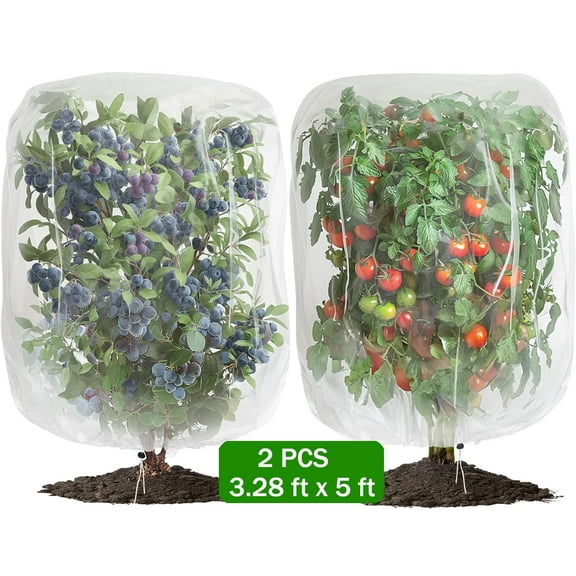 2 Bird Netting,3.28 x 5 FT Large Fruit Tree Netting,Garden Netting Plant Cover with Clear Cord,Bird Plant Barrier,Fruit Mesh Screen to Prevent Deer and Squirrels