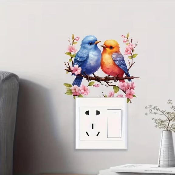 2 Birds on Mei Flower Tree Switch Plate Sticker - Removable Vinyl Decal for Home Decor