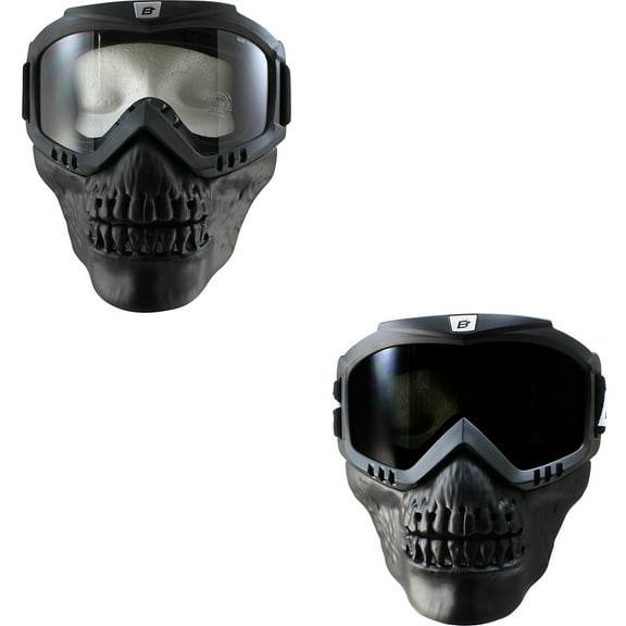 Birdz Eyewear Skullbird Detachable Skull Masks with Goggles 2 Pairs Black Frames with Clear & Smoke Lenses
