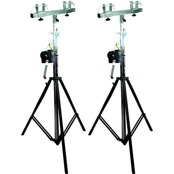 2 Black DJ Pro Lighting 12 Foot Crank Light Stand & Square Truss T-Bar Adapter
