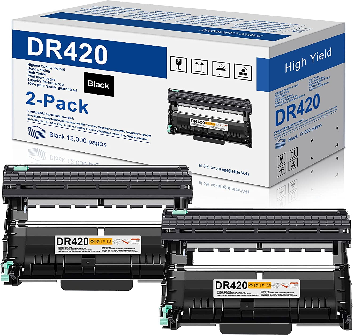 Replace Drum Brother Printer Mfc 7860dw 2-Black DR 420 DR420 Drum Unit Replacement for Brother DR-420 MFC-7360N