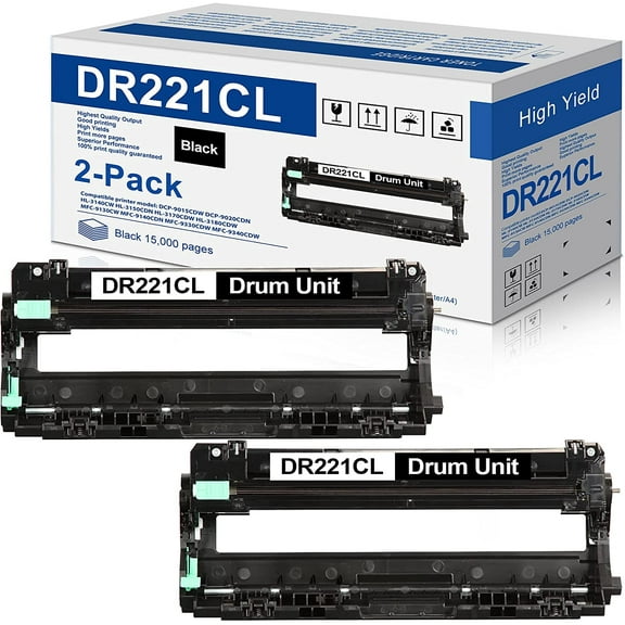 2-Black DR221 DR-221CL BK Drum Unit Replacement for Brother DR221CL DR-221CL HL-3170CDW MFC-9330CDW HL-3140CW MFC-9130CW Printer