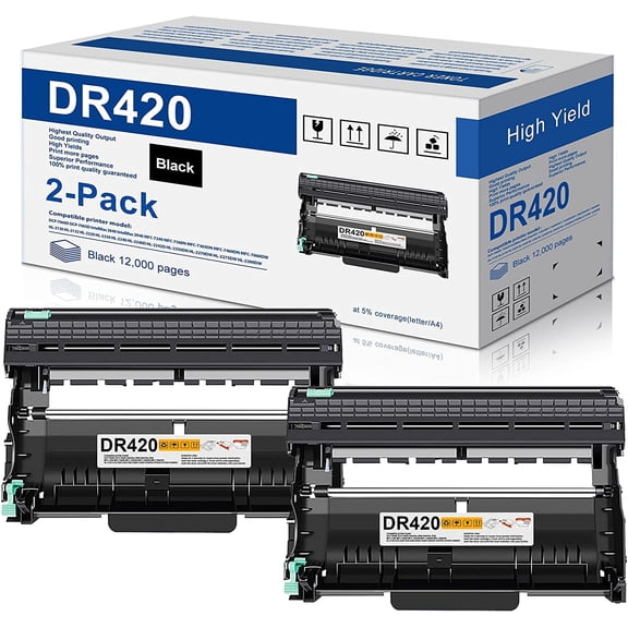 2-Black DR420 Drum Unit Replacement for Brother DR-420 MFC-7860DW MFC-7460DN Printer