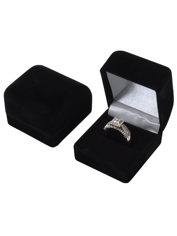 2 Black Flocked Ring Gift Boxes Jewelry Displays