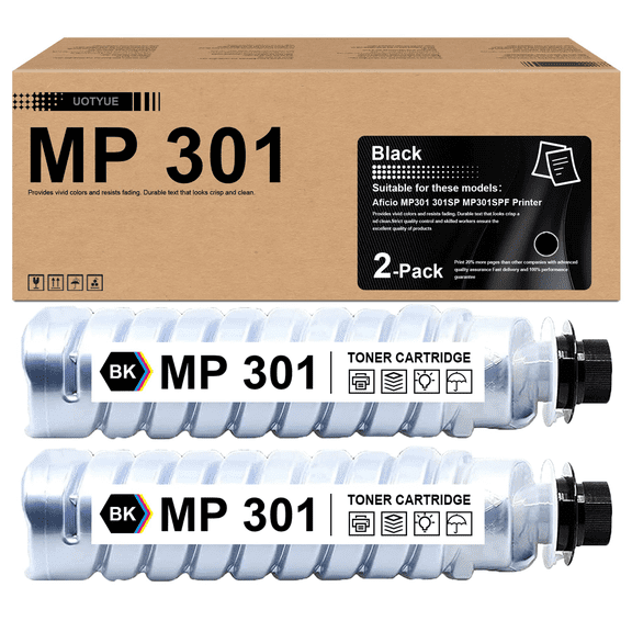 2-Black MP301 Toner Cartridge Replacement for Ricoh Aficio MP301SPF 301SP Printers (8,500 Pages)