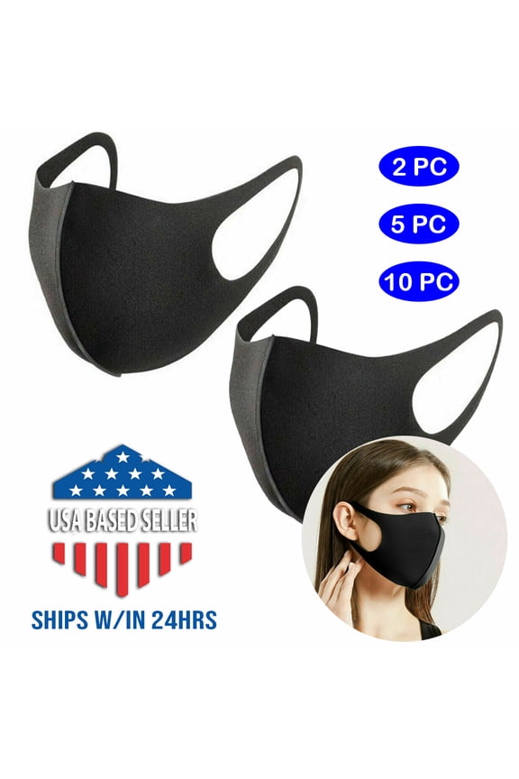 2 Black Masks Protection Reusable Washable Covering Nose Mouth Ship from Dallas TX