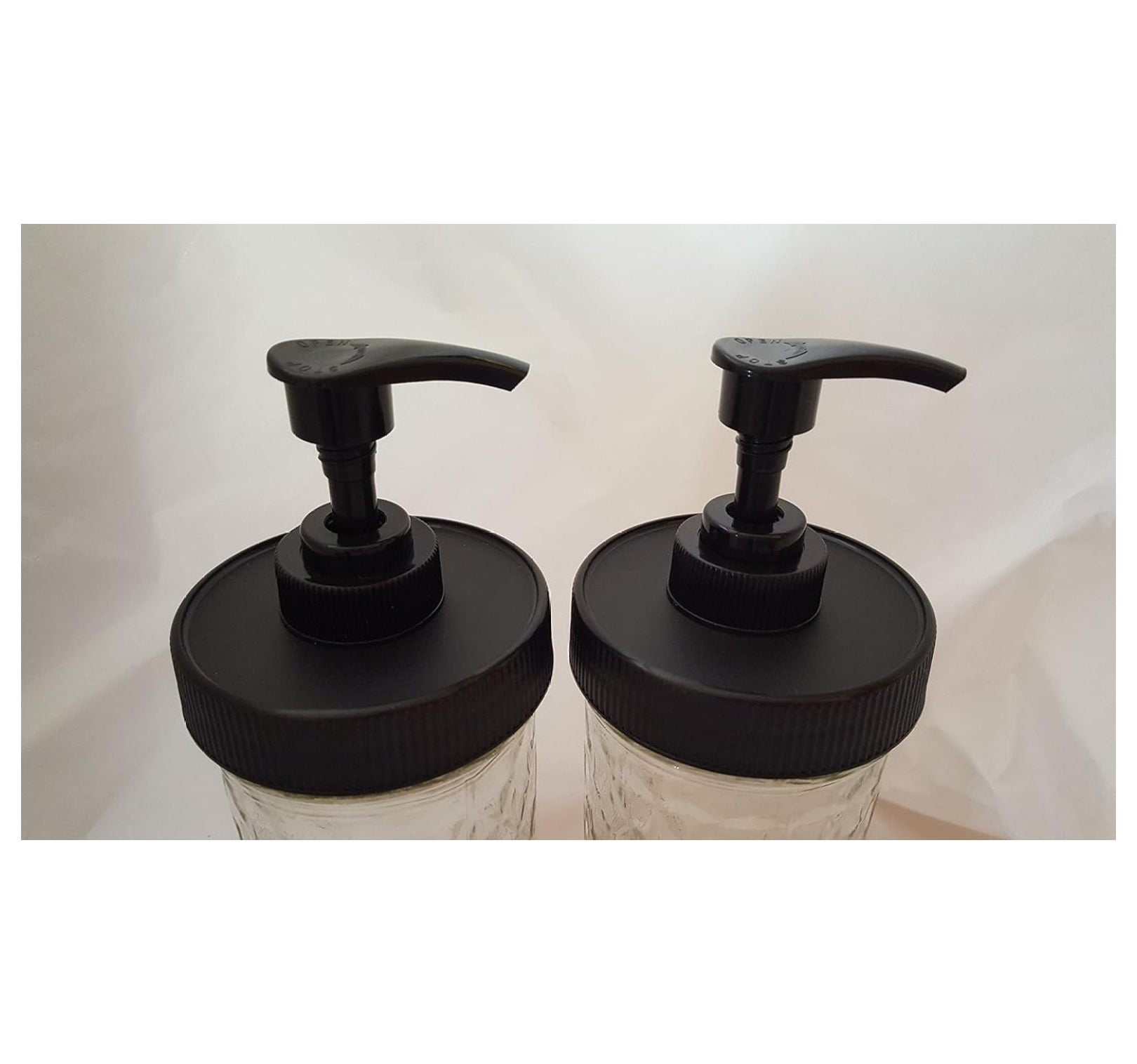 2 Black Matte Plastic Lids with Liner & Pump - Regular/Standard Mason ...