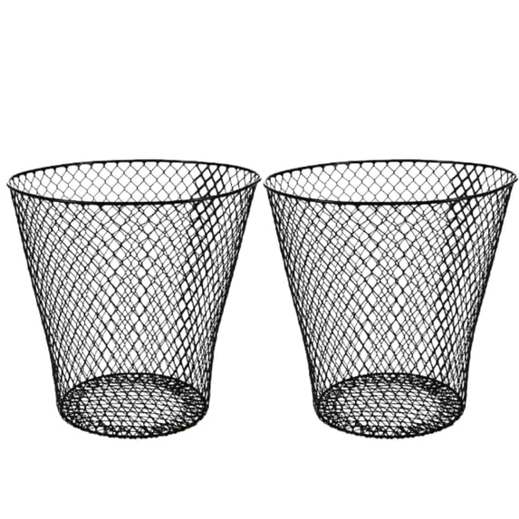 (2) Black Mesh Waste Basket, 9in. Round Open Top Lightweight Trash Can Home Office Organizer Recycling Bins Desk Kitchen Garbage Container