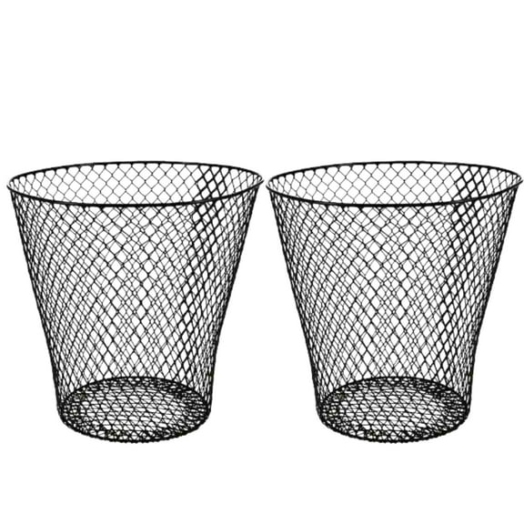 (2) Black Mesh Waste Basket, 9in. Round Open Top Lightweight Trash Can Home Office Organizer Recycling Bins Desk Kitchen Garbage Container