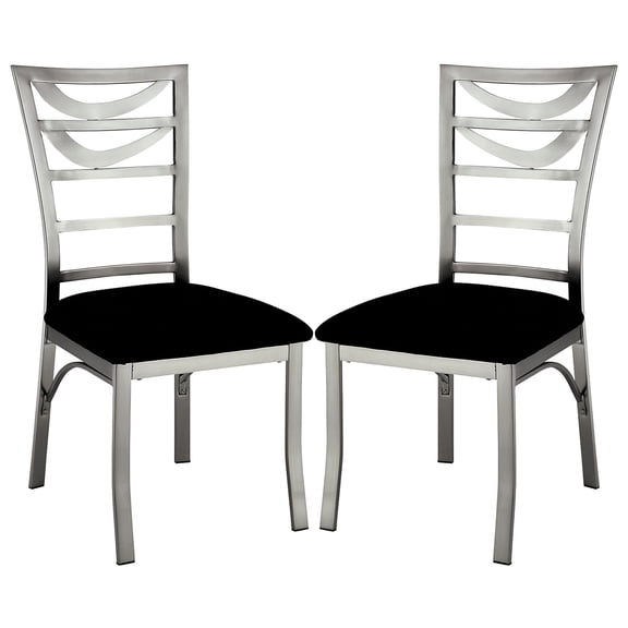 2 Black Microfiber Side Chairs With Padded Seat And Silver Metal Back For Casual Dining Chairs, 2 - Seat, Marvelous Gathering