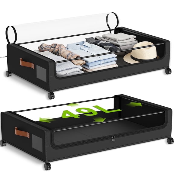 2 Pack Large Capacity Under Bed Storage with Wheels, Collapsible Container with Clear Lid & Label, Storage for Clothes, Shoes, Toys & Bedding