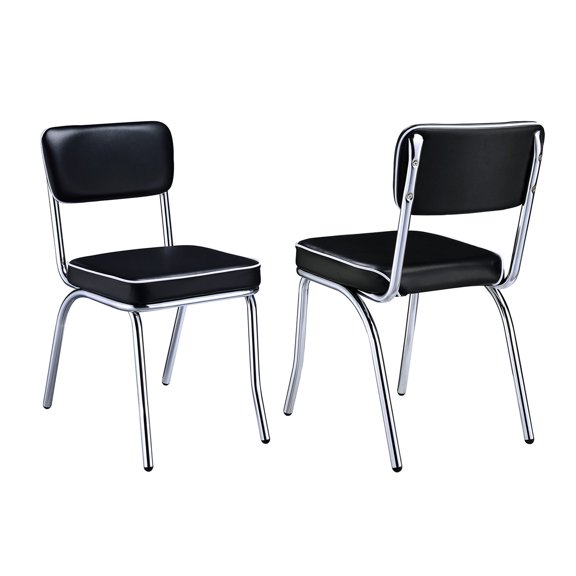 2 Black Side Chairs with Shining Chrome Frame / Enhance Dining Ambiance