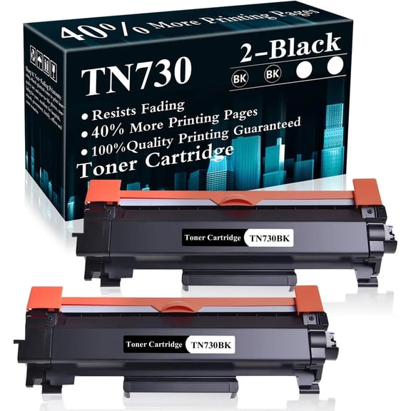 2 Black TN730 Toner Cartridge Compatible for Brother DCP-L2550DW MFC-L2710DW Printers