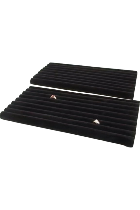 2 Black Velvet Continuous Slot Ring Trays Jewelry Showcase Displays