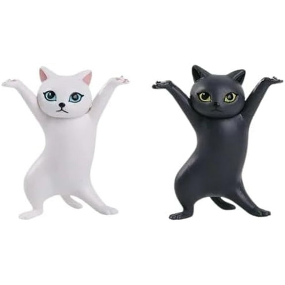 2 Black and White Cat Pen Holders, Cat Decoration for Desk Table Countertop, 3D Kitty Cat Desk Accessory, Decorational Pen and Pencil Holder, Earbuds Holder, Earring Holder (Black and White)