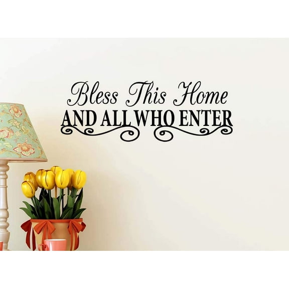 #2 Bless This Home and All who Enter 23 X 8 Vinyl Wall Quote Decal Sticker Welcome Home Calligraphy Wall Art Decor Cooking Kitchen Inspirational Decorative Lettering