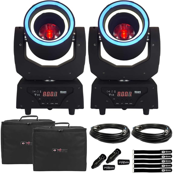(2) Blizzard Lighting Hypno Beam LED Moving Head Lights with Carry Bags Package