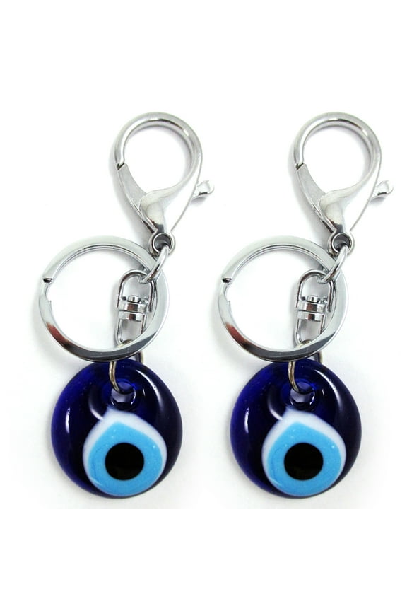 2 Blue Evil Eye Glass Keychain Ring Nazar Hamsa Good Lucky Charm Amulet Gift New