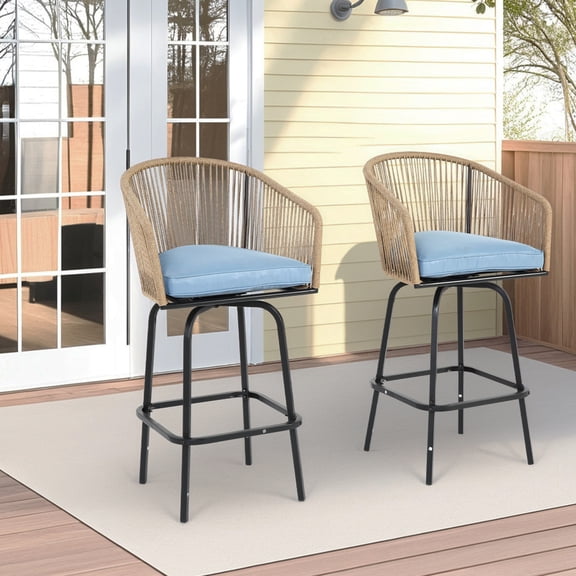 2 Blue Outdoor Bar Stools With - All Weather Chairs For Garden, Pool, Balcony And Easy Assembly Attribute Of 2 Patio, Backyard, Pool Quick Setup Process