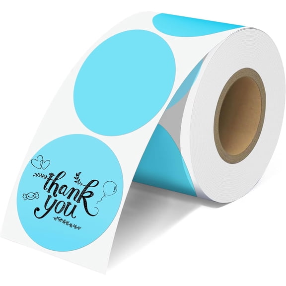 2'' Blue Thermal Labels - 600pcs Round Printer Labels, Waterproof Stickers for Logo Design, Name/Price Tag, Thanks Card, Address, QR Code, 600 Labels/Roll