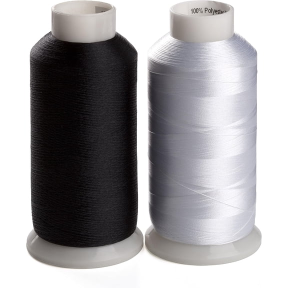2 Bobbin Thread for Sewing and Embroidery Machine 1 Black and 1 White 5500 Yards Each - 60WT Polyester Bobbin Fill Thread Bottom Threads