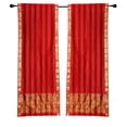 thumbnail image 1 of 2 Boho Red Indian Sari Rod Pocket cafe Curtains Kitchen Drapes-43W x 36L, 1 of 3