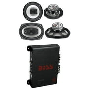2 Boss R94 6x9" 500W 4 Way Car & 2 6.5" 300W 3 Way Speakers & 400W 4-Ch Amp