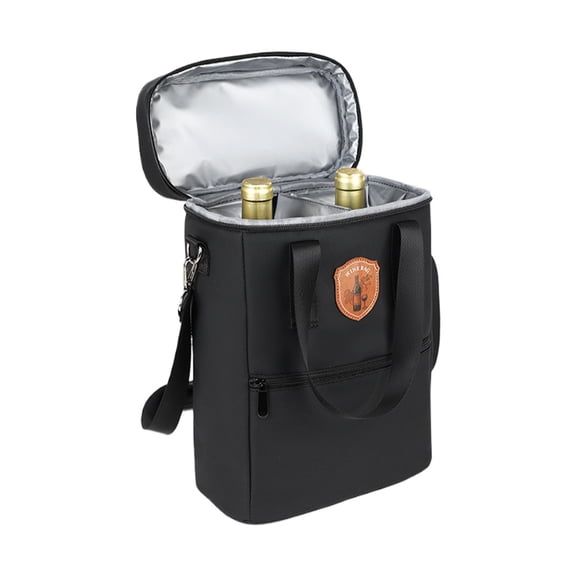 2-Bottle Insulated Wine Carrier,Leakproof Oxford Fabric Wine Tote Bag with Adjustable Shoulder Strap,Fits Two 750ml Wine Bottles for Travel,Picnics and Gifts,Black