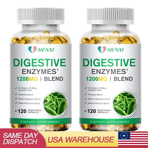 (2 Bottles)Digestive Enzymes with Probiotics and Prebiotics Supplement, Organic Vegetarian Formula, Improves Digestion and Absorption, Relieves Constipation and Bloating