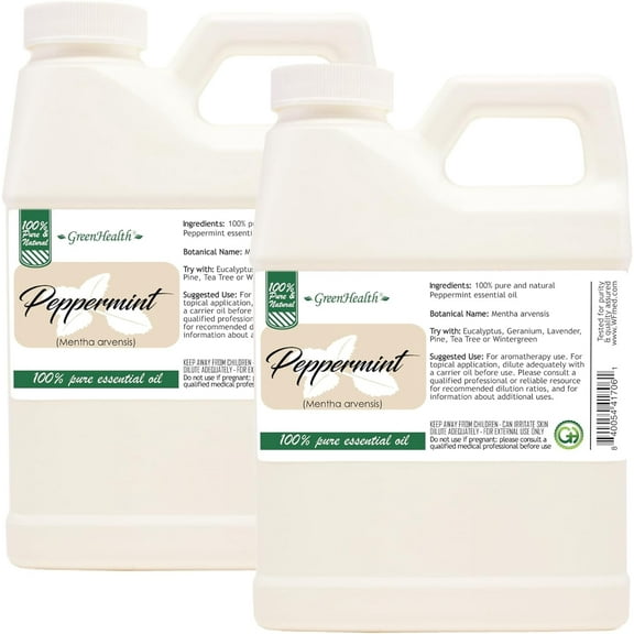 GreenHealth Peppermint Essential Oil, 2 bottles,  16 fl oz, 100% Pure and Uncut
